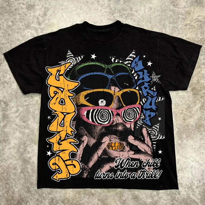 Graphic T-shirt Men Women Vintage Top Hip Hop Streetwear Oversized Tshirt Short Sleeve Casual Clothing Summer Fashion Trendy Tee