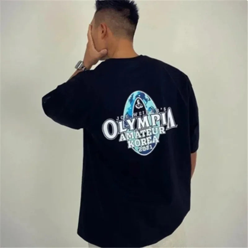 Men Fitness T-shirt Summer New Gym Sports Cotton T Shirt Round Neck Men's T-Shirt Fashion Running Training Tees