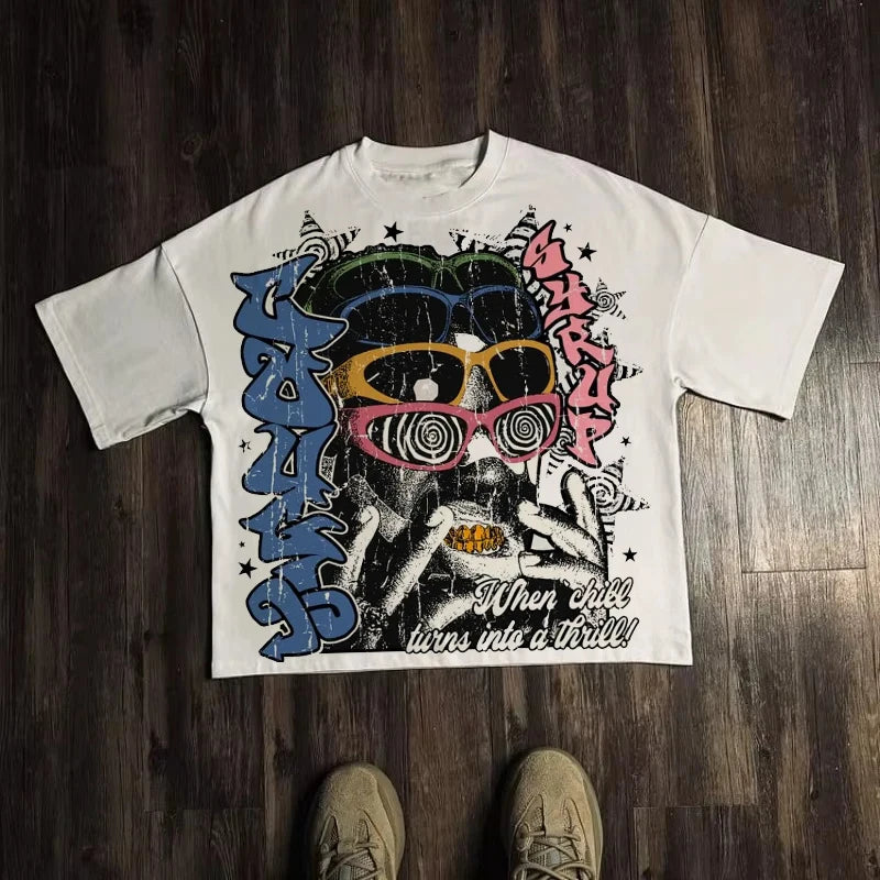 Graphic T-shirt Men Women Vintage Top Hip Hop Streetwear Oversized Tshirt Short Sleeve Casual Clothing Summer Fashion Trendy Tee