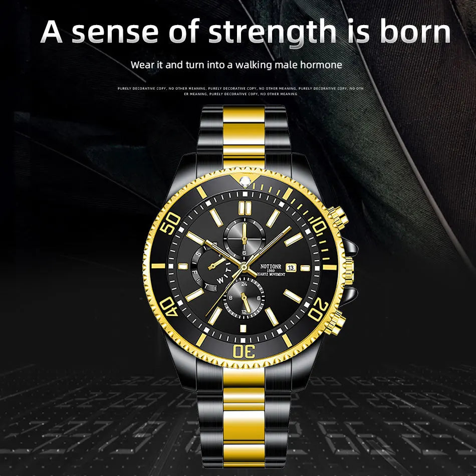 Men's Watches Top Brand Luxury Watch for Men Original Waterproof Stainless Steel Chronograph Moon Phase Date Rota Dial