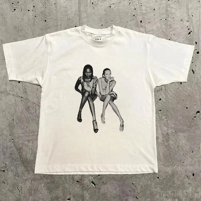 Graphic T-shirt Men Women Vintage Top Hip Hop Streetwear Oversized Tshirt Short Sleeve Casual Clothing Summer Fashion Trendy Tee