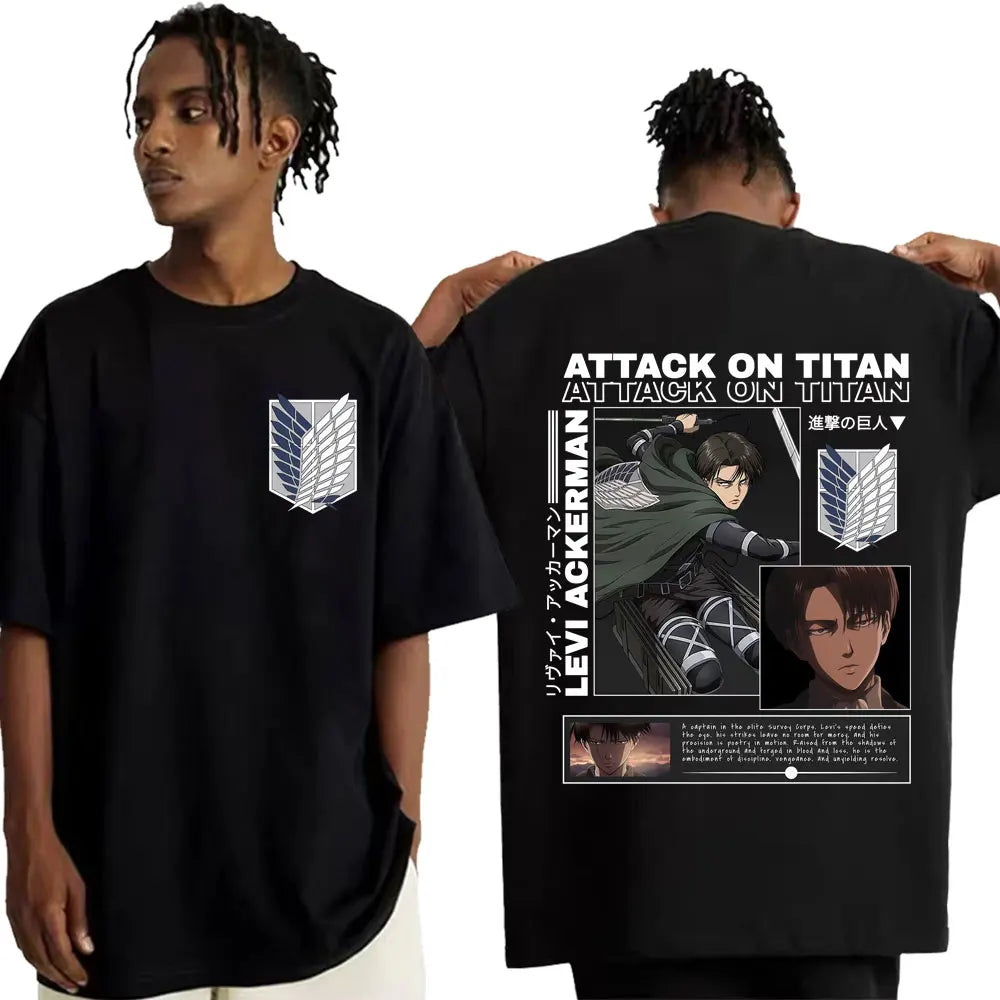 Tee Shirt Homme Graphic T-Shirts Men Tshirt for Men Ropa Hombre Vintage Washed Attack on Titan Levi Ackerman Japanese Anime