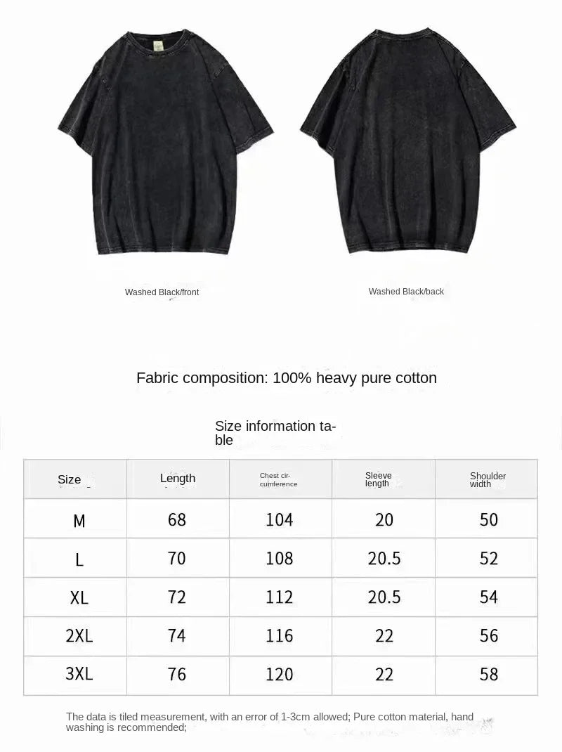 Men's Retro Streetwear T-shirt with Black and White Design, Regular Round Neck Style, Casual T-shirt