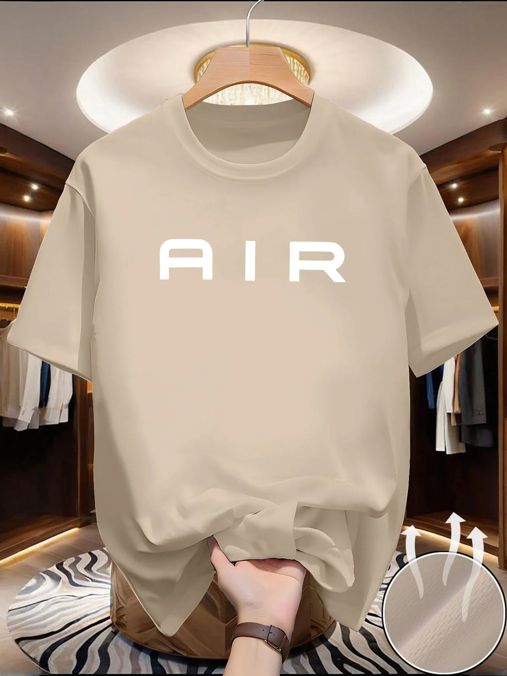 Men'S Navy T-Shirt - Soft Stretchy Fabric, Loose Fit Round Neck Short Sleeve Tee with Bold AIR Lettering, Lightweight Summer