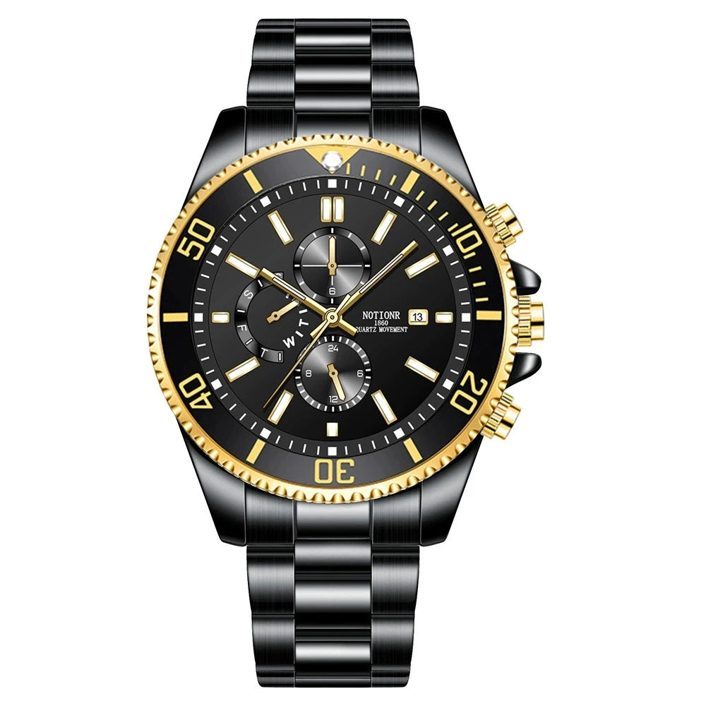 Men's Watches Top Brand Luxury Watch for Men Original Waterproof Stainless Steel Chronograph Moon Phase Date Rota Dial