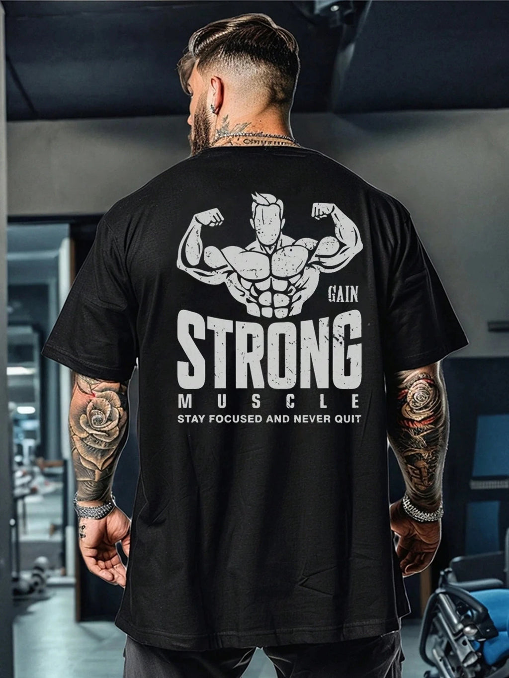 Men's sports and fitness T-shirt,stylish and versatile suitable for gym wear and everyday wear muscle print. Quick-drying top