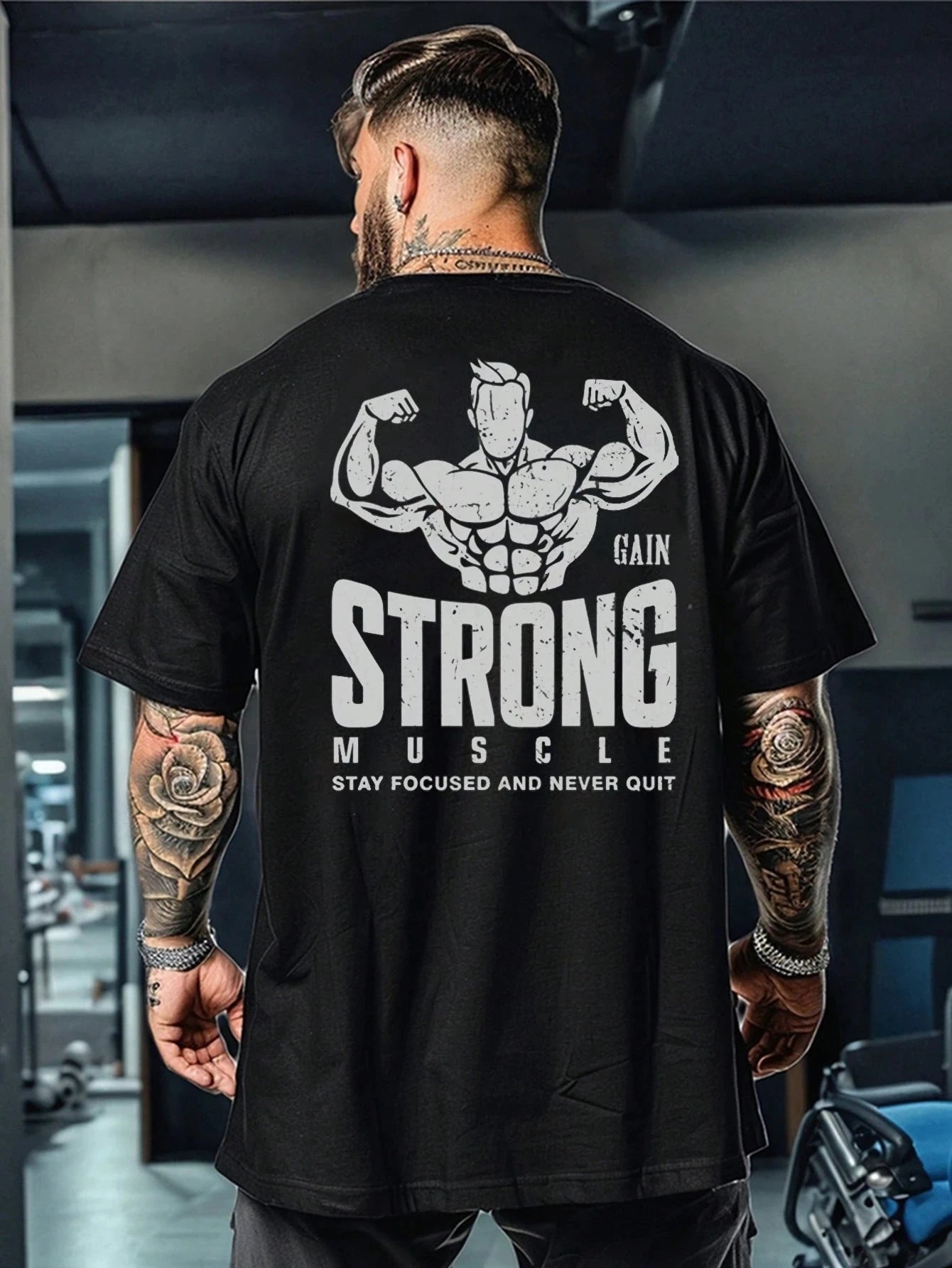 Men's sports and fitness T-shirt,stylish and versatile suitable for gym wear and everyday wear muscle print. Quick-drying top