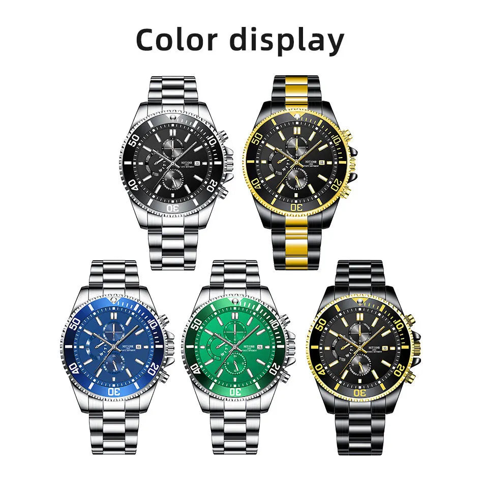 Men's Watches Top Brand Luxury Watch for Men Original Waterproof Stainless Steel Chronograph Moon Phase Date Rota Dial