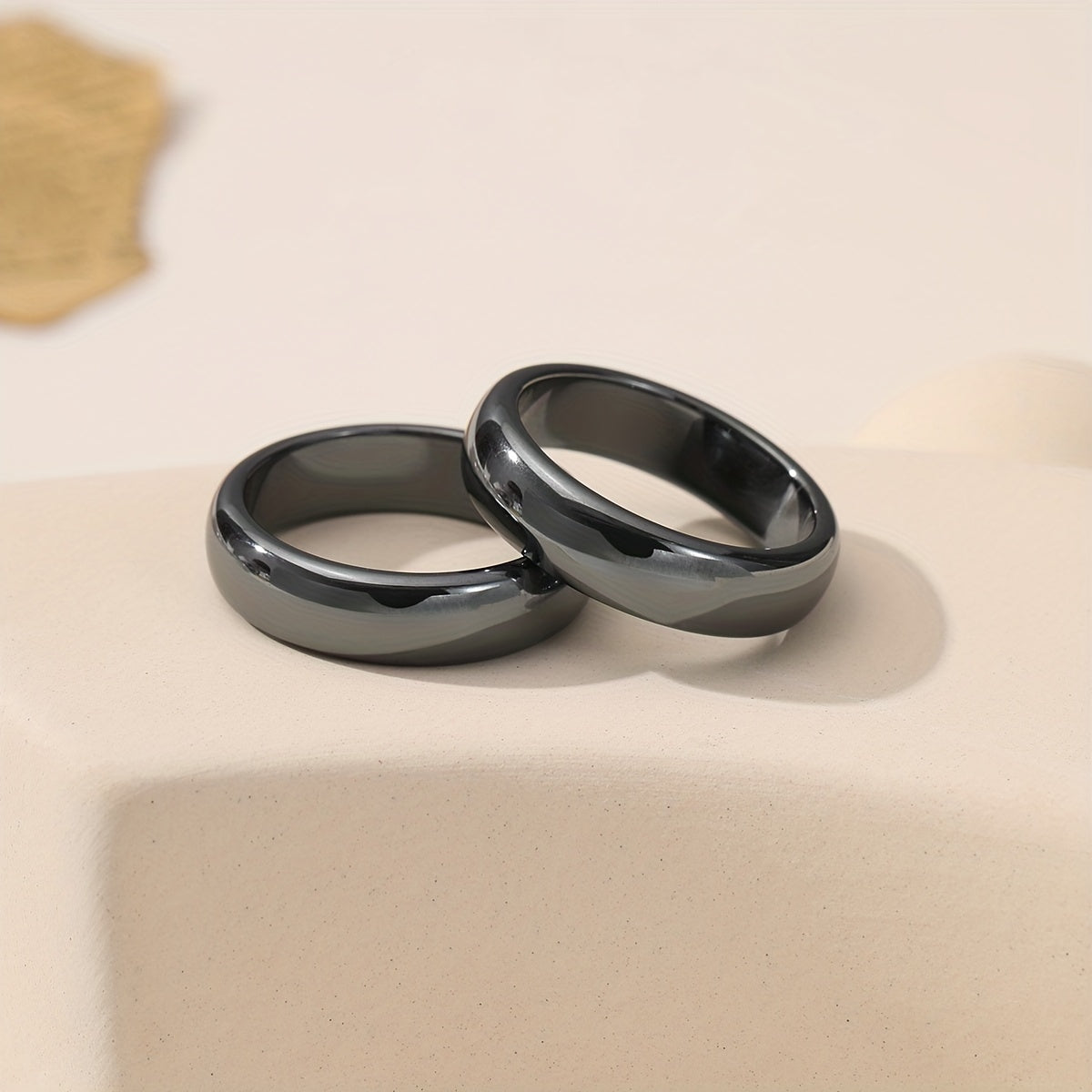2pcs Men's Hematite Rings Set of 2, Black Hematite Band for Daily Wear, Anniversary Gift, Banquet Party, Birthday