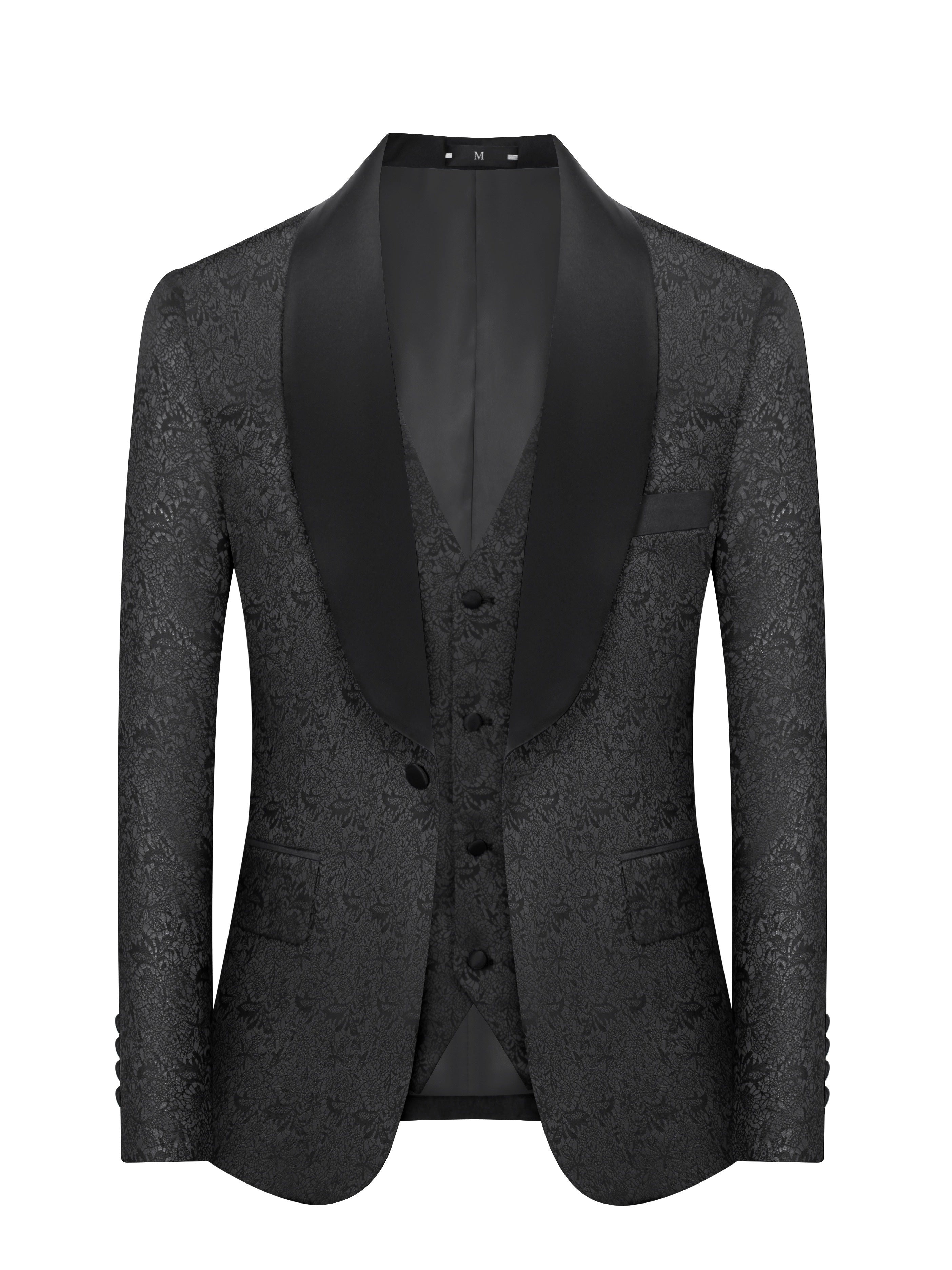 Men's Elegant 3pcs Suit Set with Paisley Pattern - Includes Blazer, Vest & Dress Pants for Weddings and Formal Events