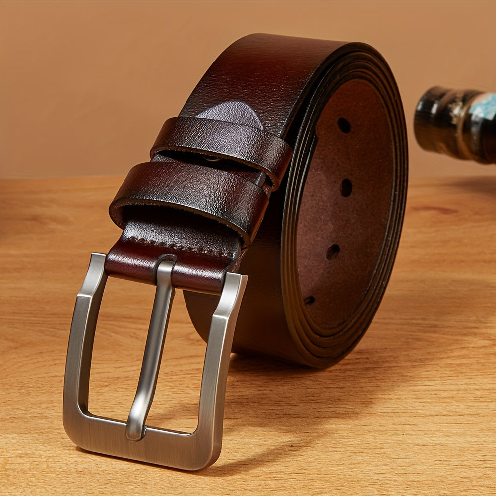Men'S Genuine Leather Belt - Classic Retro Buckle Design, Brown, Perfect for Jeans, Pants, and Business Gifts for Dad or Husband, Business Casual Accessory | Classic Belt Design | Durable Leather Belt, Leather Belt, Belt For