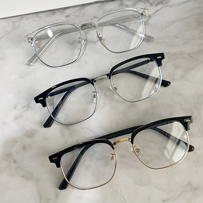 [Half-golden Frame Eyeglasses For Men] Vintage Half-golden Frame Eyeglasses For Fashionable Men, Suitable For Both Mobile Phones And Computers. Classic And Simple Design For Eye Protection And Decoration, Suitable For Both Me