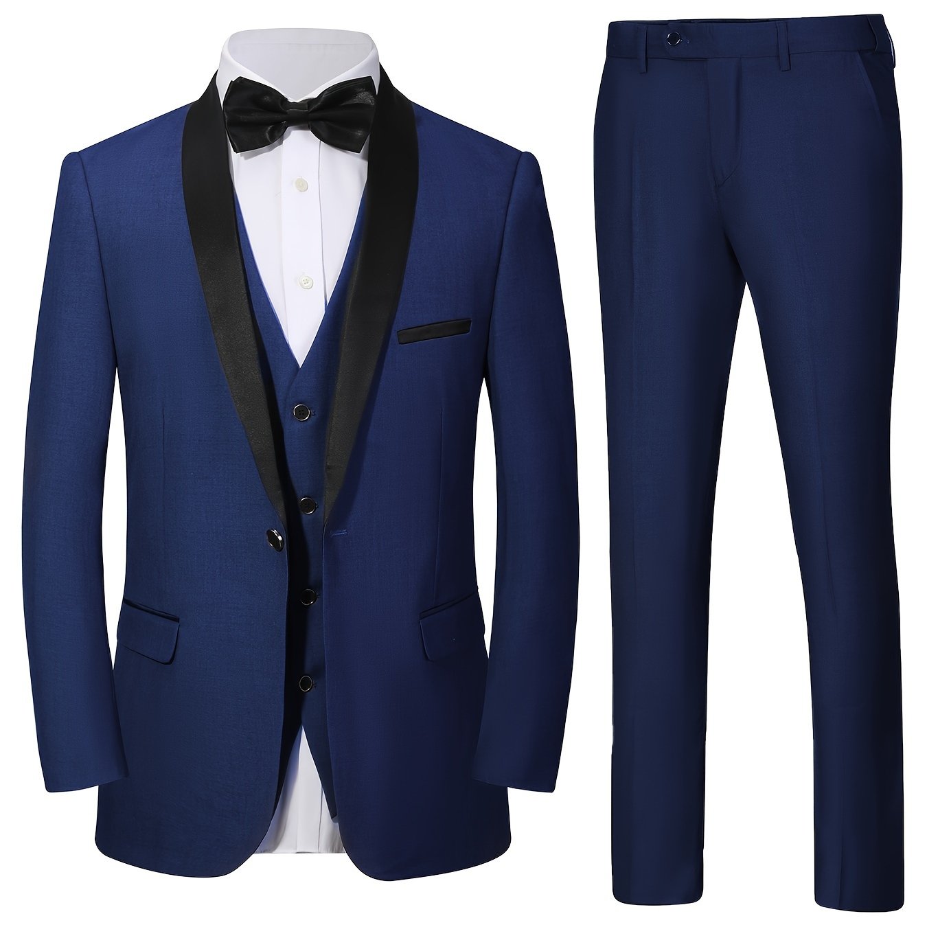 Men's 3pcs Set Of Formal Wear, Shawl Lapel Collar Buttoned Blazer, Tuxedo Waistcoat And Dress Pants, Elegant And Smart Set For Banquet, Prom And Party Wear