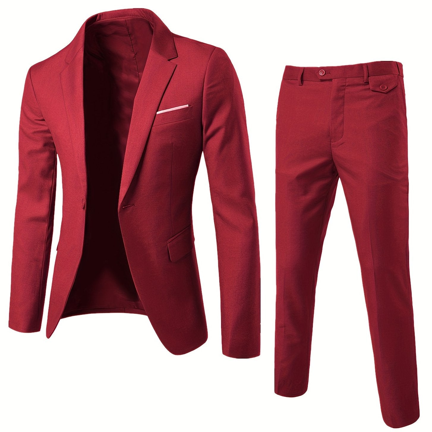 Formal 2 Pieces Set, Men's One Button Suit Jacket & Dress Pants Suit Set For Business Dinner Wedding Party