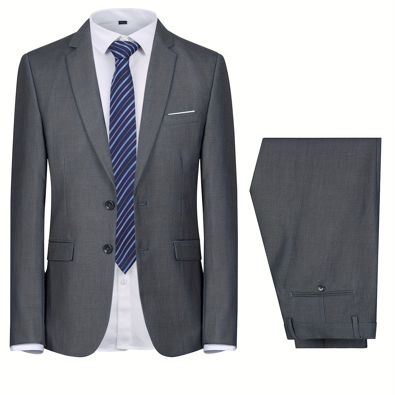 2-Piece Men's Elegance Suit Set - Classic Two-Button Jacket & Tailored Dress Pants for Professional Business, Formal Dinners, and Weddings.