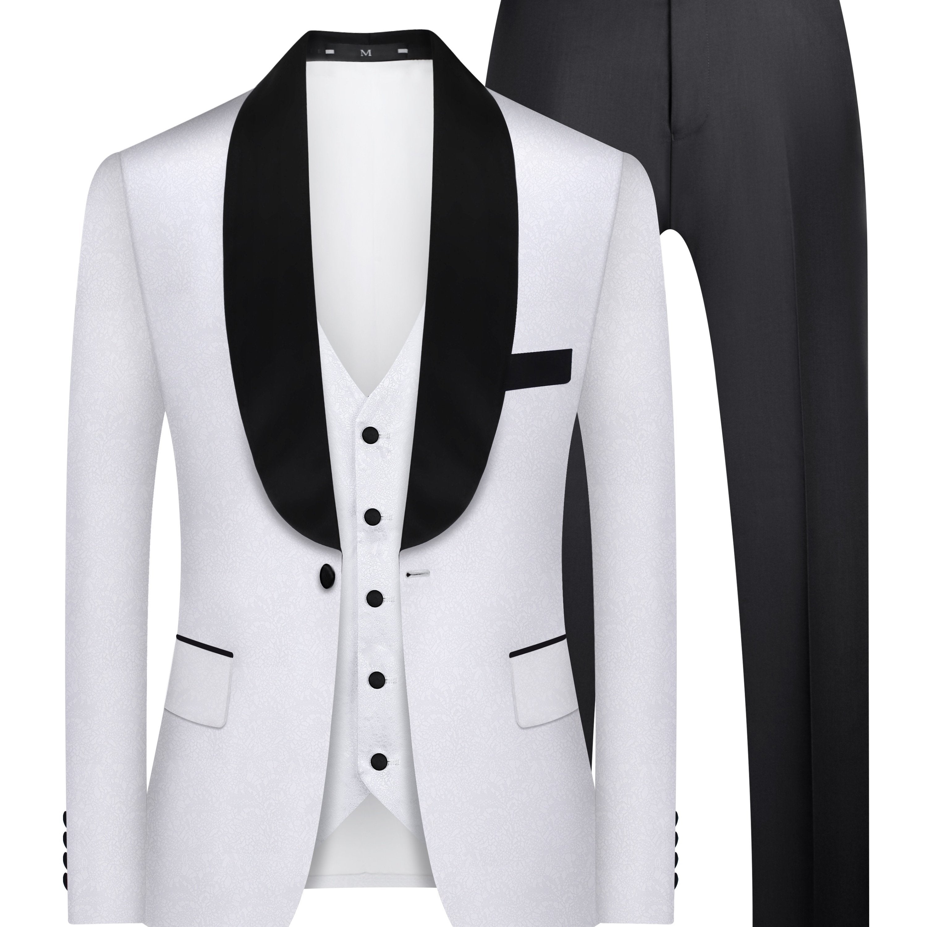Men's Elegant 3pcs Suit Set with Paisley Pattern - Includes Blazer, Vest & Dress Pants for Weddings and Formal Events