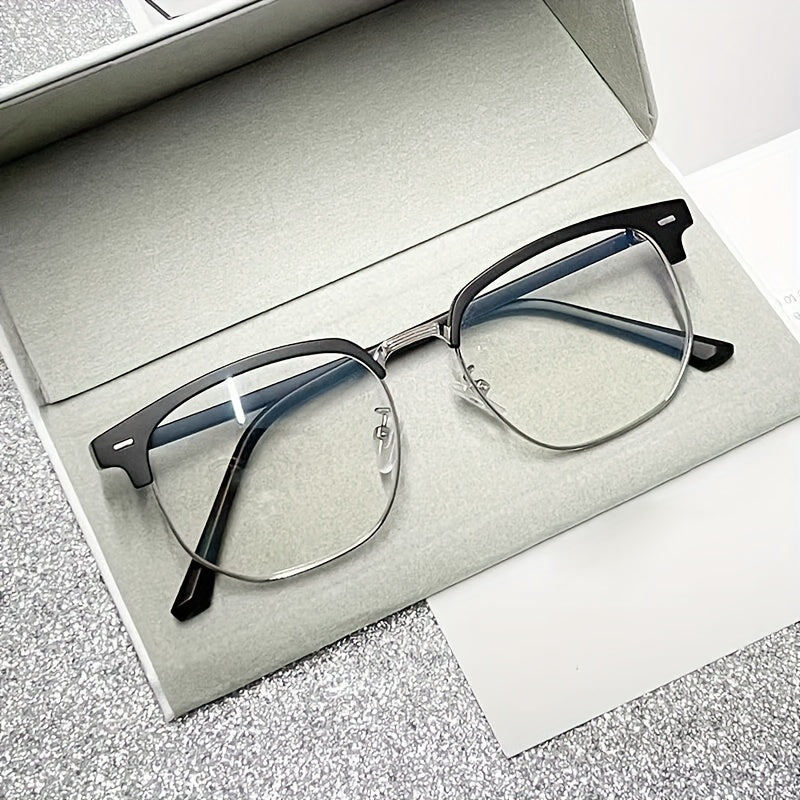 [Half-golden Frame Eyeglasses For Men] Vintage Half-golden Frame Eyeglasses For Fashionable Men, Suitable For Both Mobile Phones And Computers. Classic And Simple Design For Eye Protection And Decoration, Suitable For Both Me