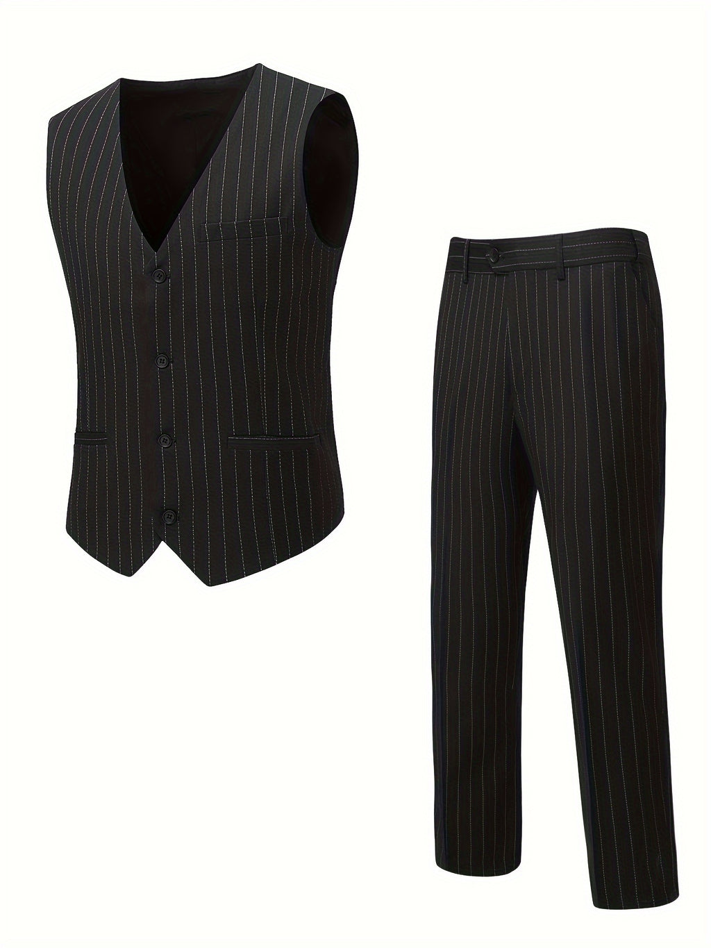 2 Pieces Formal Suit Set - Stylish Striped Pattern, Classic Single Breasted Design, Includes Vest and Dress Pants - Perfect for Business, Dinner, Wedding Party, Exclusively for Men