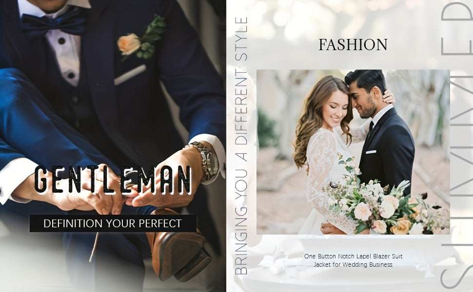 2 Pieces Men's Formal Suit Set - One Button Jacket & Dress Pants for Business, Dinner, Wedding, Party Occasions