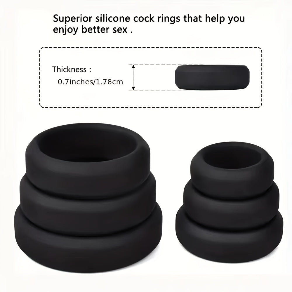 6pcs Set Men's Solid Colour Silicone Penis Rings, Elastic Comfy Erogenous Sexy Flirting Accessories For Men's Pleasure