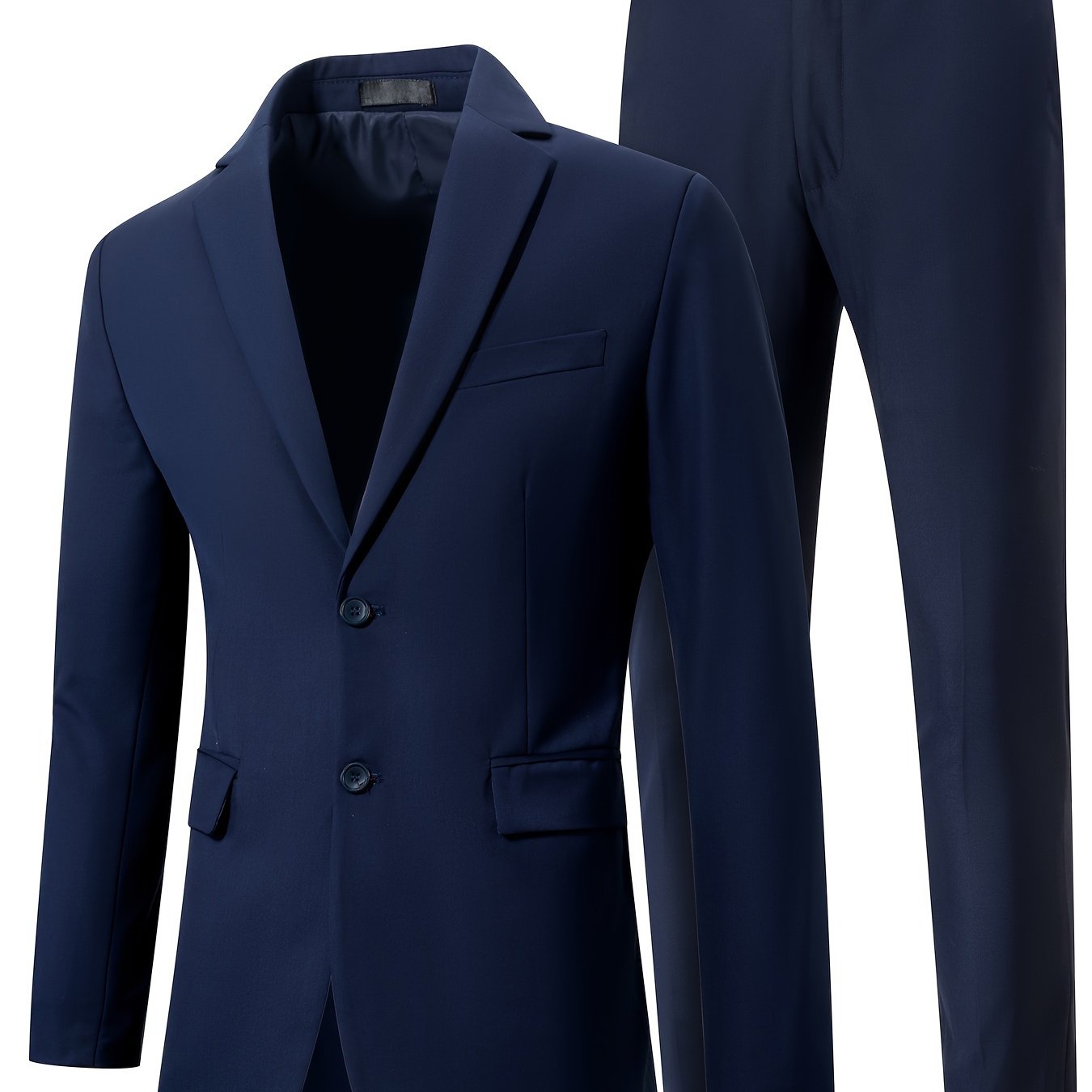 2-Piece Formal Suit Set - Classic Two-Button Jacket and Matching Dress Pants for Business, Dinner, Wedding, and Party Occasions