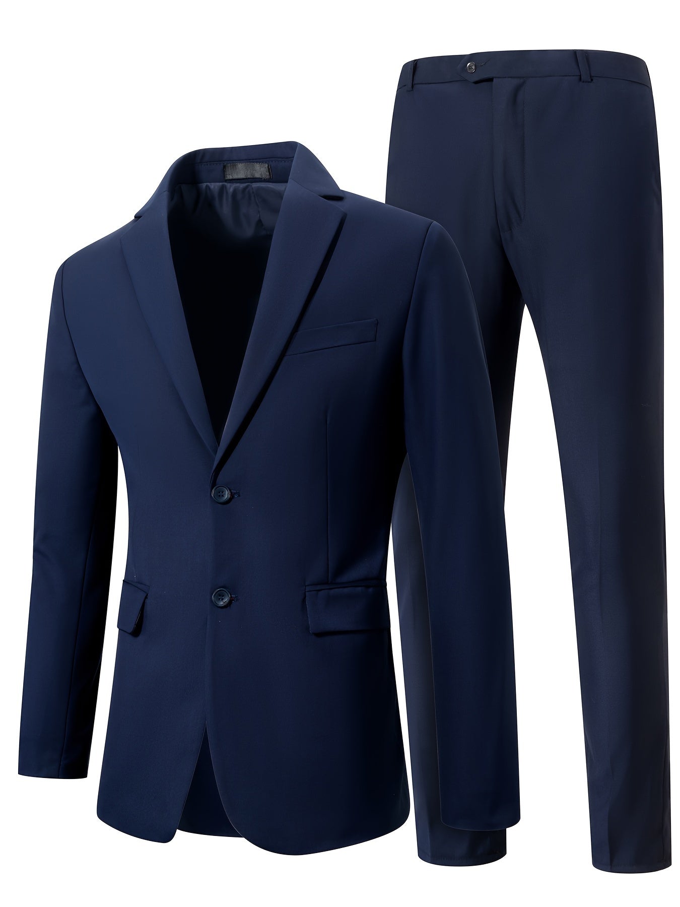 2-Piece Formal Suit Set - Classic Two-Button Jacket and Matching Dress Pants for Business, Dinner, Wedding, and Party Occasions
