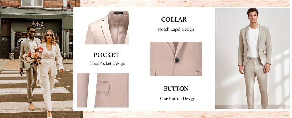 2 Pieces Men's Formal Suit Set - One Button Jacket & Dress Pants for Business, Dinner, Wedding, Party Occasions