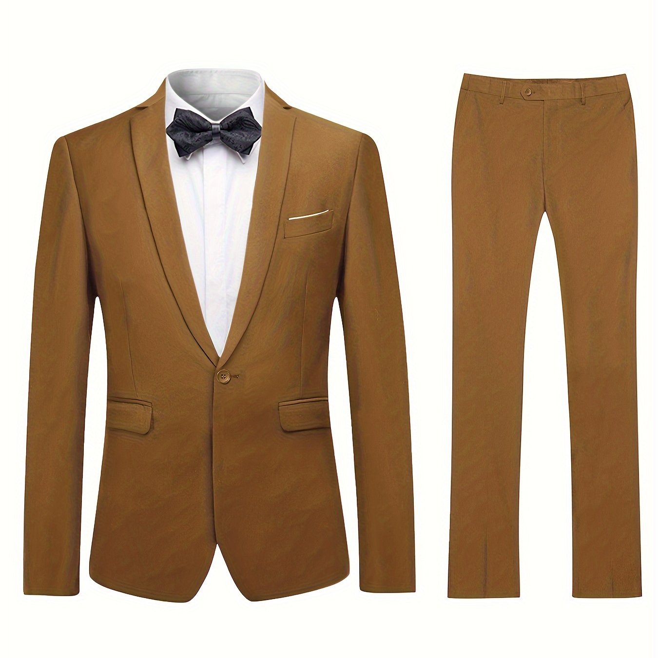 2-Piece Classic Retro Suit Set - One Button Single Breasted Jacket & Matching Dress Pants for Business, Wedding, Party, Formal Events - High-Quality Fabric, Adjustable Waistband, Classic Fit, Stylish Design