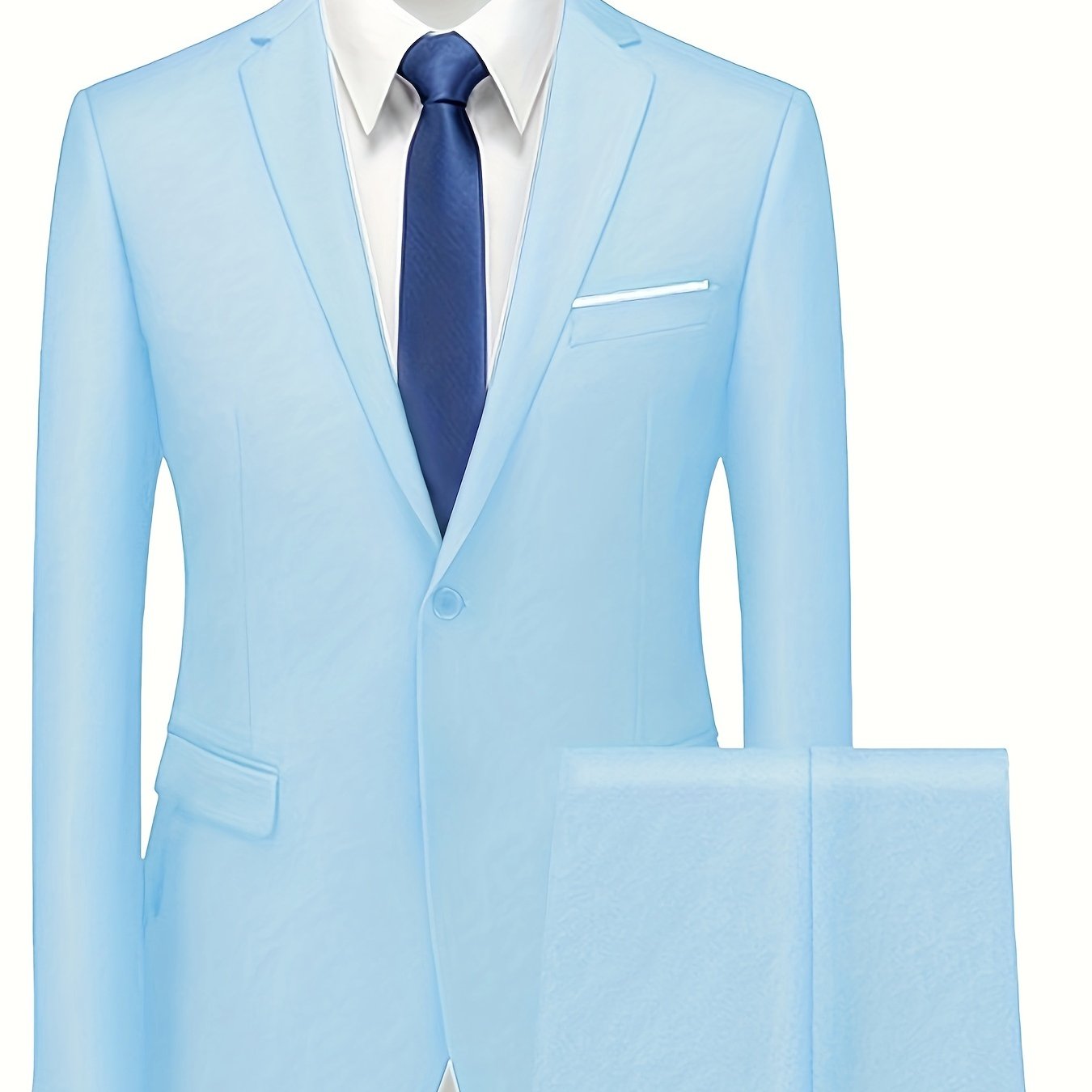 2 Pieces Men's Formal Suit Set - One Button Jacket & Dress Pants for Business, Dinner, Wedding, Party Occasions