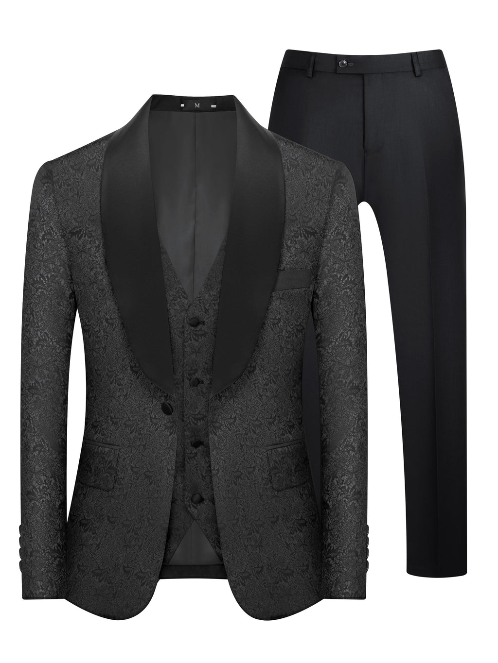 Men's Elegant 3pcs Suit Set with Paisley Pattern - Includes Blazer, Vest & Dress Pants for Weddings and Formal Events