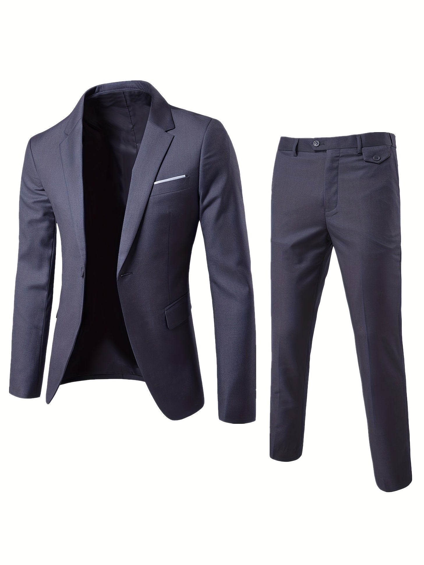 Formal 2 Pieces Set, Men's One Button Suit Jacket & Dress Pants Suit Set For Business Dinner Wedding Party