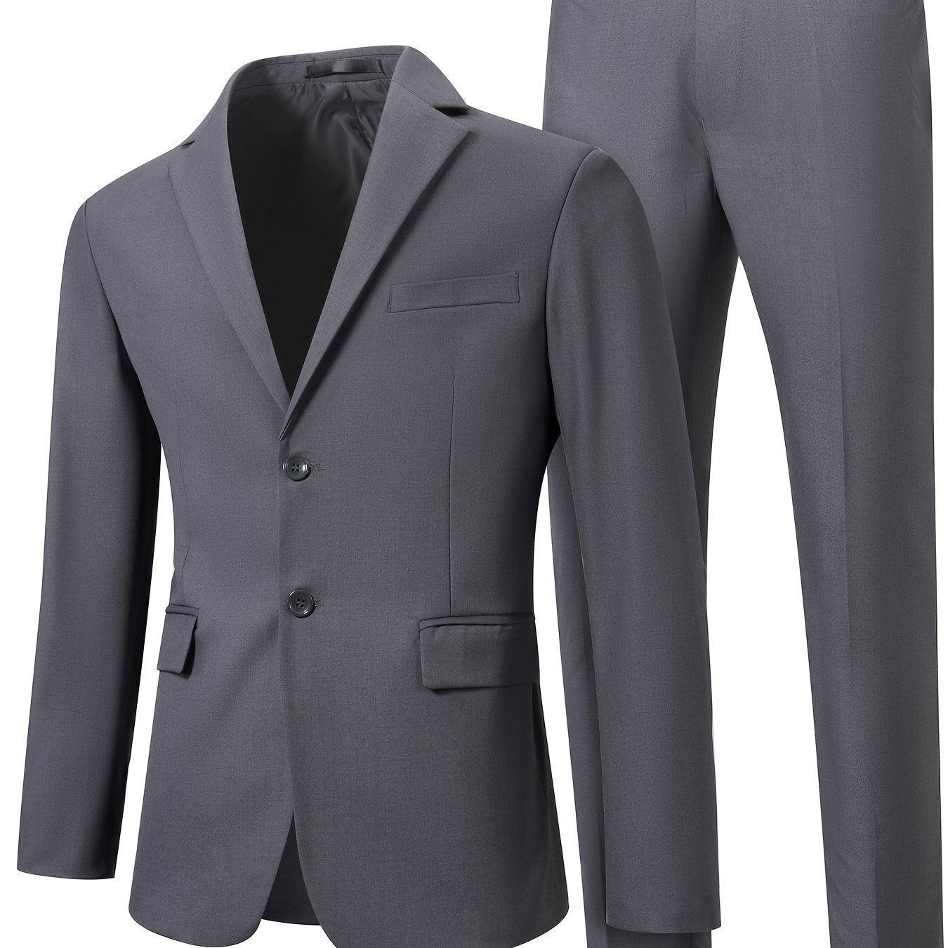 2-Piece Formal Suit Set - Classic Two-Button Jacket and Matching Dress Pants for Business, Dinner, Wedding, and Party Occasions