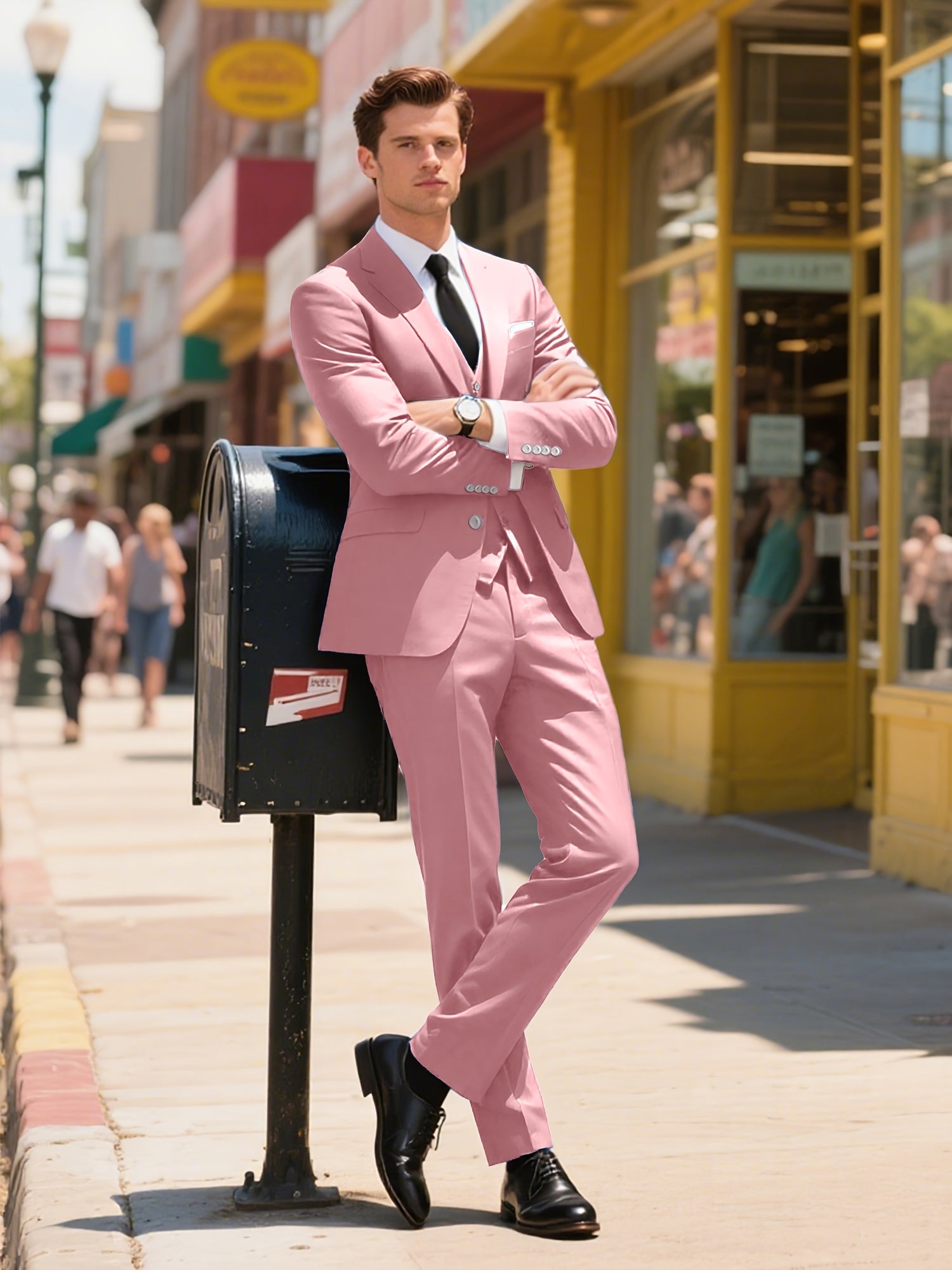 Lynerun Men'S Suits 3pcs Solid Jacket Vest And Pants Slim Fit Suit Set Two Buttons Business Men Suits Suitable For Wedding Dress Tux Suit Set Ceremony XS-3XL