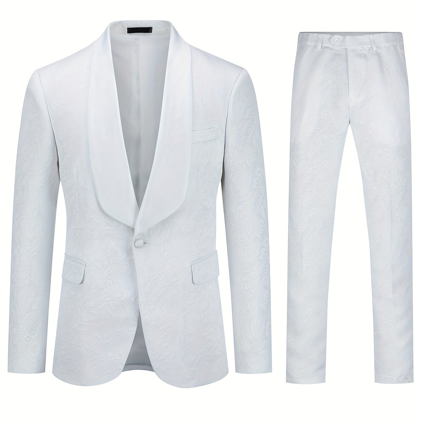 Formal 2 Pieces Set, Men's Jacquard Shawl Collar Suit Jacket & Dress Pants Suit Set For Business Dinner Wedding Party