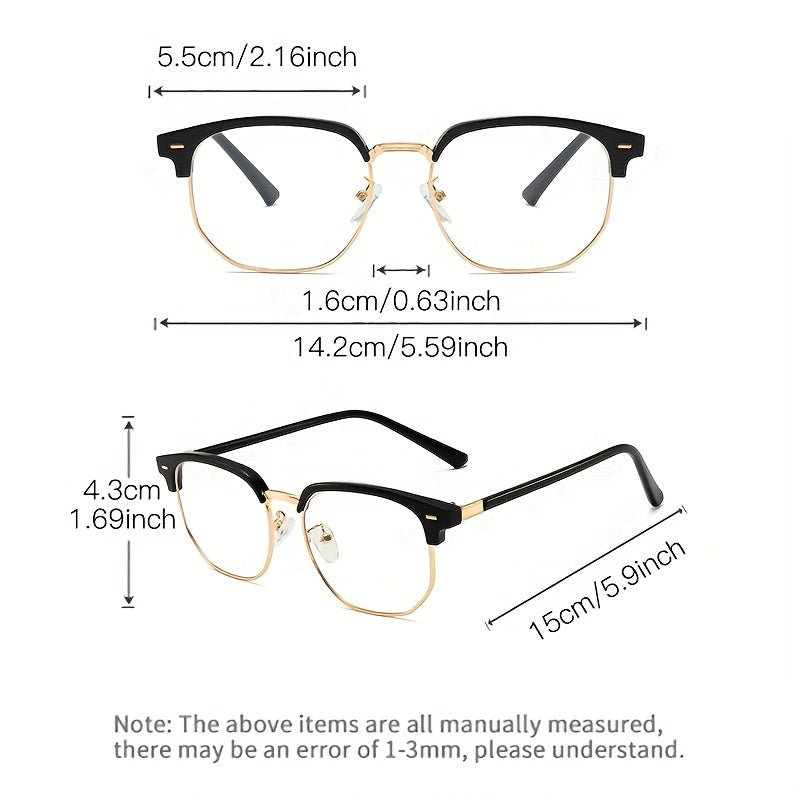 [Half-golden Frame Eyeglasses For Men] Vintage Half-golden Frame Eyeglasses For Fashionable Men, Suitable For Both Mobile Phones And Computers. Classic And Simple Design For Eye Protection And Decoration, Suitable For Both Me