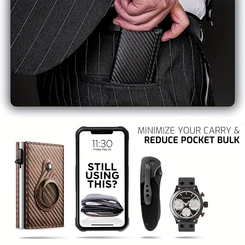 Auto Side Push Card Holder Wallet For Men Slim RFID Blocking Money Clip Wallets Minimalist Wallet With Money Pocket