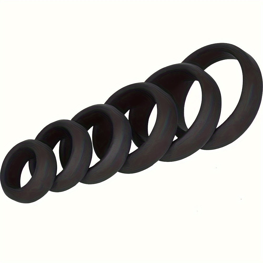 6pcs Set Men's Solid Colour Silicone Penis Rings, Elastic Comfy Erogenous Sexy Flirting Accessories For Men's Pleasure