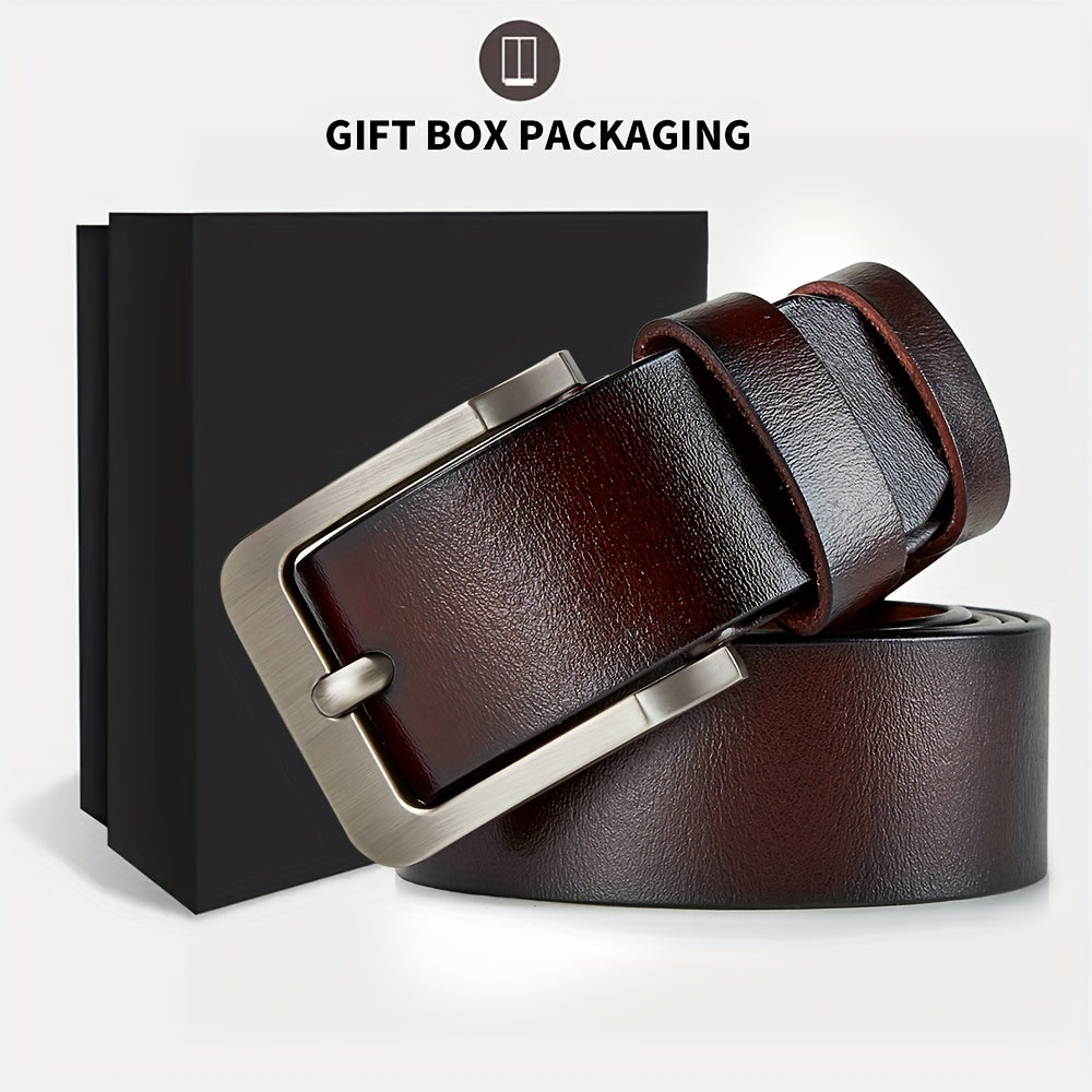 Men'S Genuine Leather Belt - Classic Retro Buckle Design, Brown, Perfect for Jeans, Pants, and Business Gifts for Dad or Husband, Business Casual Accessory | Classic Belt Design | Durable Leather Belt, Leather Belt, Belt For