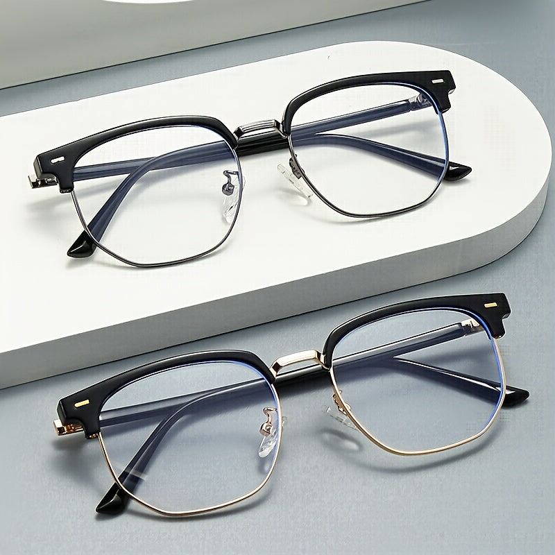[Half-golden Frame Eyeglasses For Men] Vintage Half-golden Frame Eyeglasses For Fashionable Men, Suitable For Both Mobile Phones And Computers. Classic And Simple Design For Eye Protection And Decoration, Suitable For Both Me
