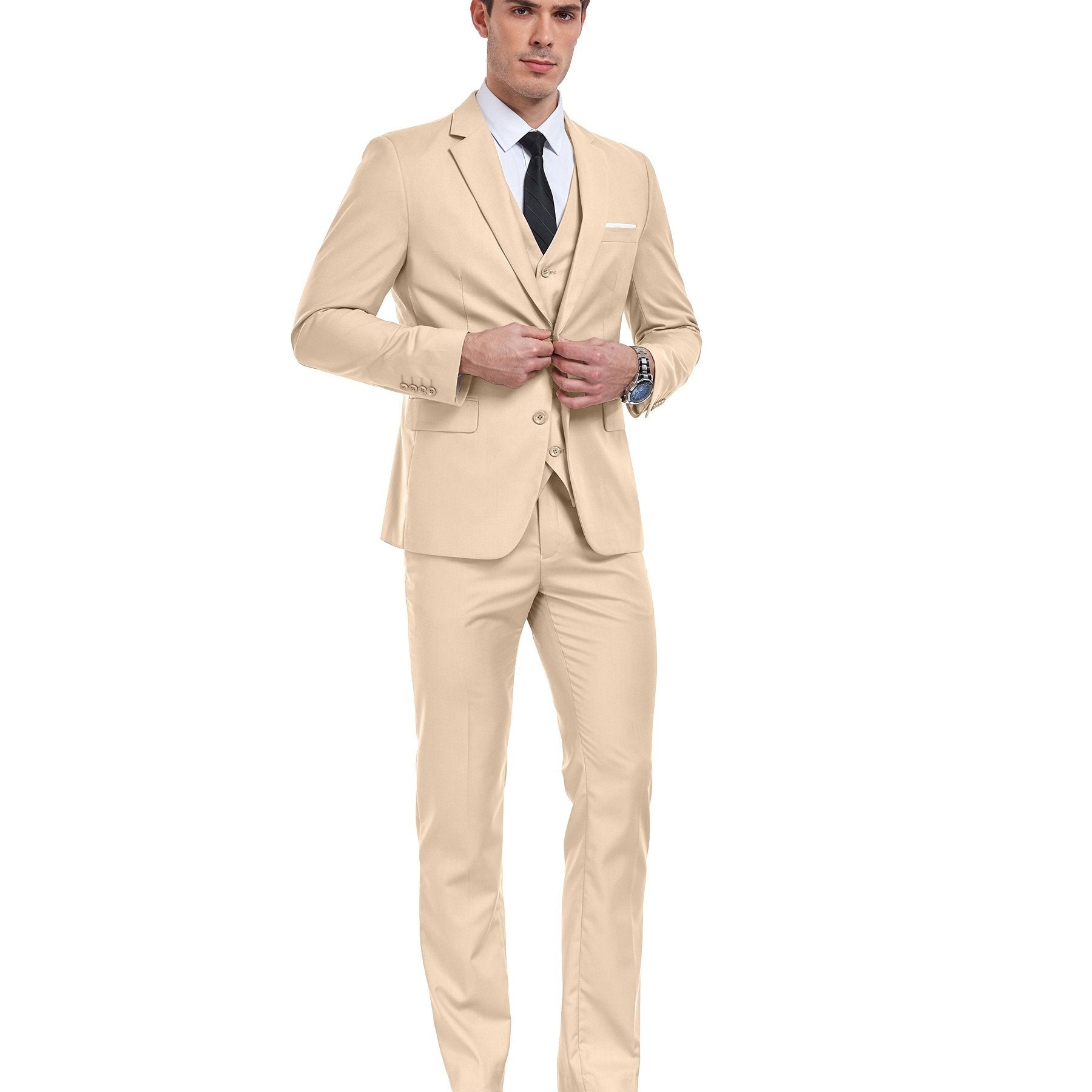 Lynerun Men'S Suits 3pcs Solid Jacket Vest And Pants Slim Fit Suit Set Two Buttons Business Men Suits Suitable For Wedding Dress Tux Suit Set Ceremony XS-3XL
