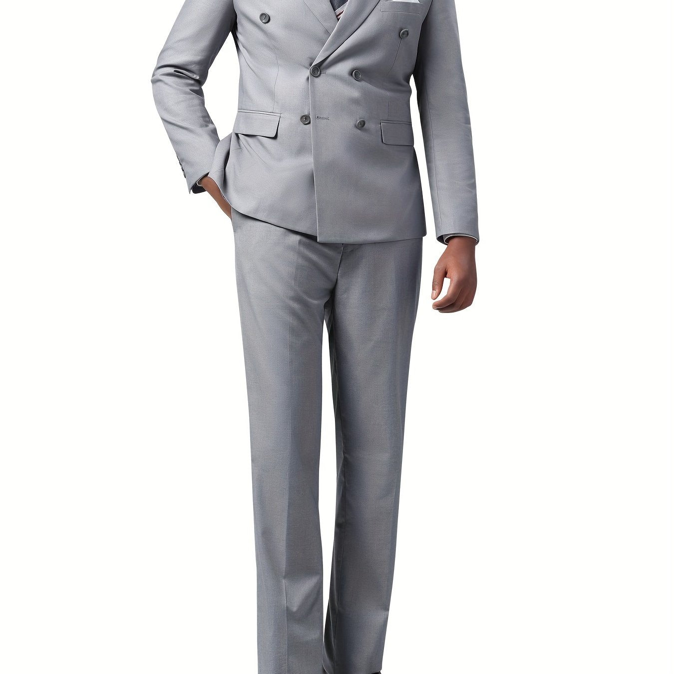 2-Piece Formal Suit Set - Double Breasted Jacket & Matching Dress Pants for Business, Wedding, Party - Classic, Elegant, and Timeless