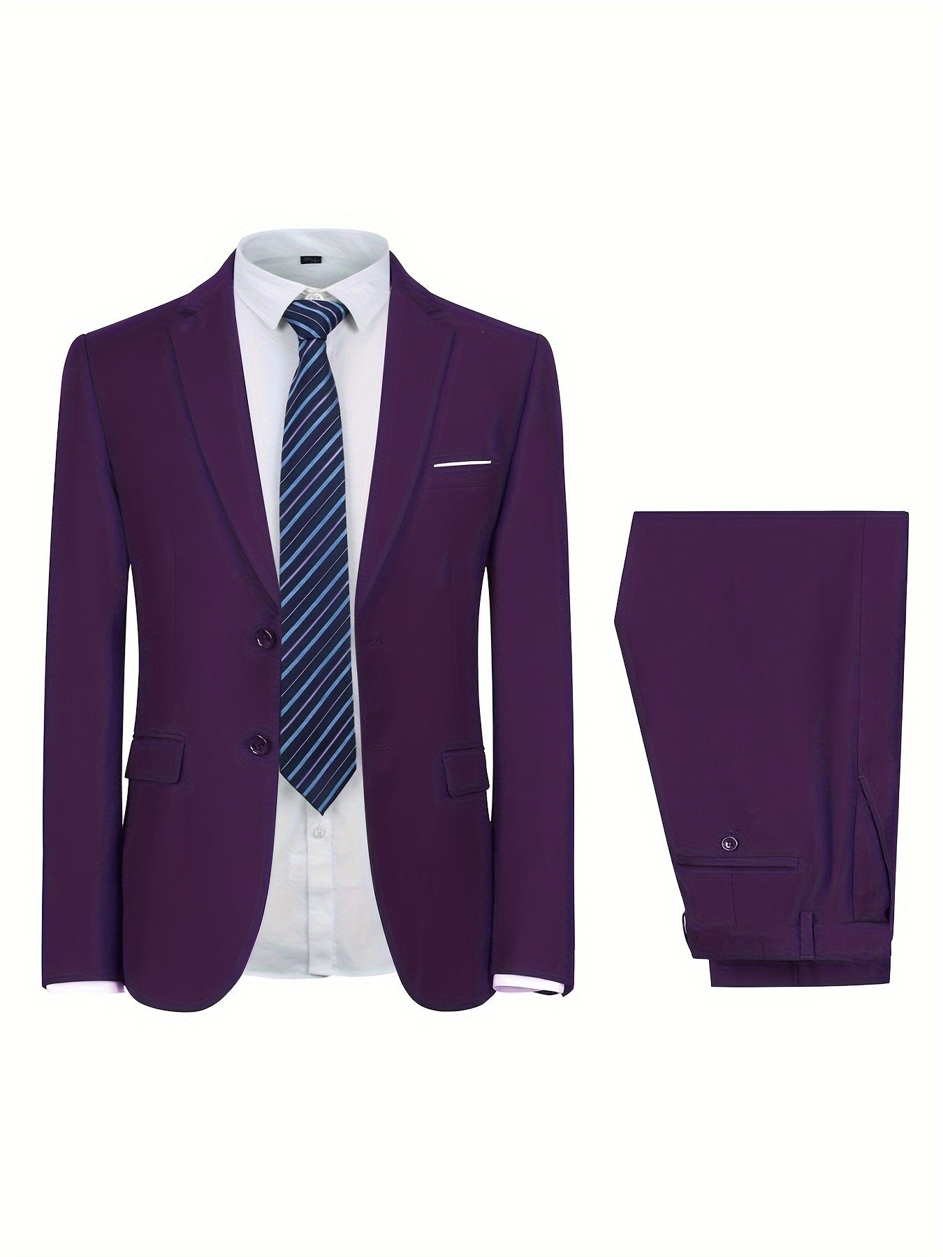 2-Piece Men's Elegance Suit Set - Classic Two-Button Jacket & Tailored Dress Pants for Professional Business, Formal Dinners, and Weddings.