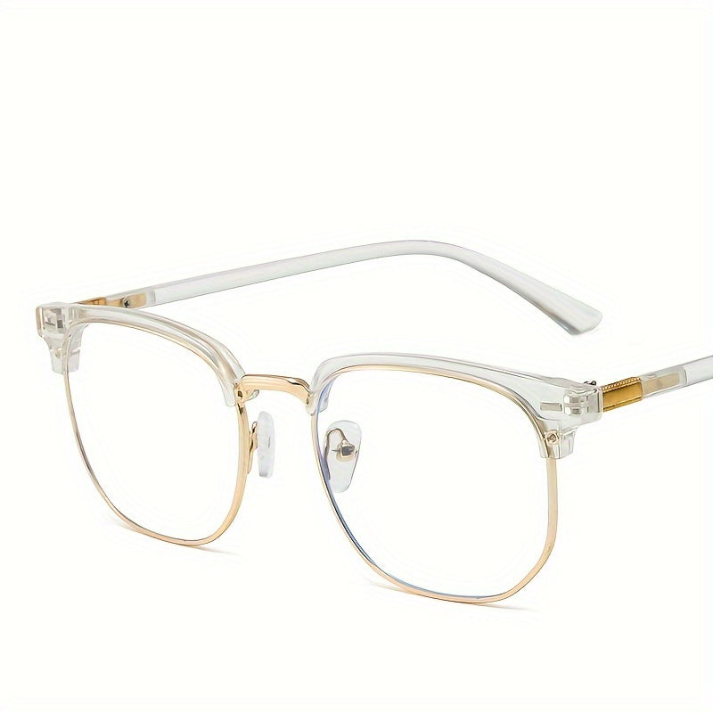 [Half-golden Frame Eyeglasses For Men] Vintage Half-golden Frame Eyeglasses For Fashionable Men, Suitable For Both Mobile Phones And Computers. Classic And Simple Design For Eye Protection And Decoration, Suitable For Both Me