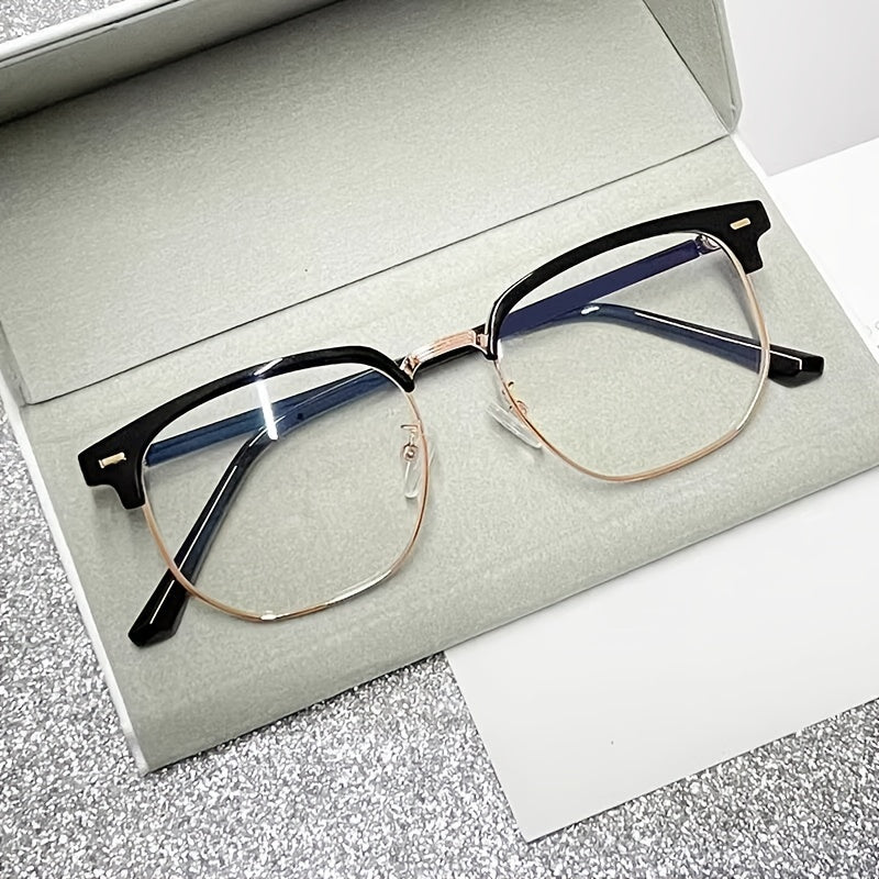 [Half-golden Frame Eyeglasses For Men] Vintage Half-golden Frame Eyeglasses For Fashionable Men, Suitable For Both Mobile Phones And Computers. Classic And Simple Design For Eye Protection And Decoration, Suitable For Both Me