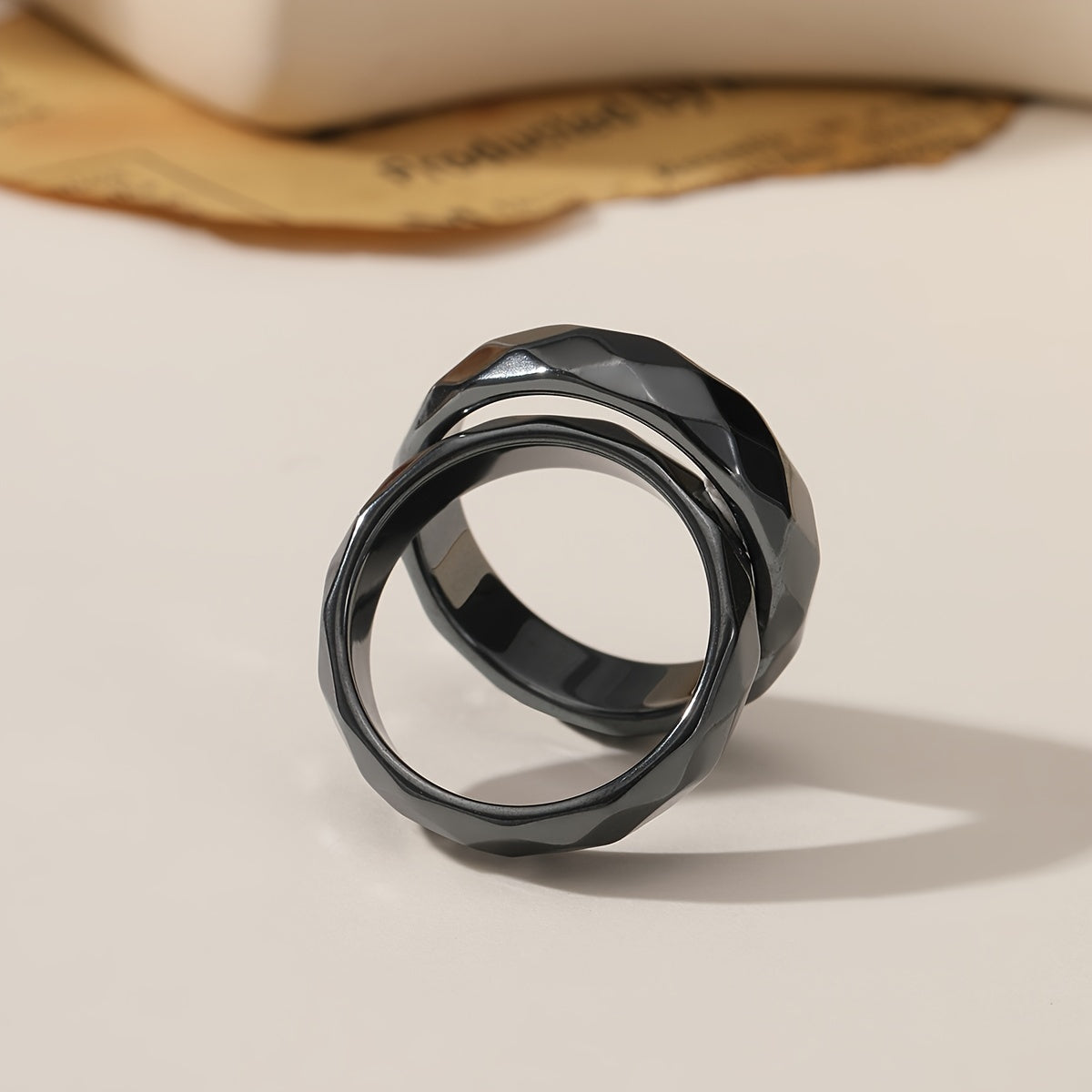 2pcs Men's Hematite Rings Set of 2, Black Hematite Band for Daily Wear, Anniversary Gift, Banquet Party, Birthday