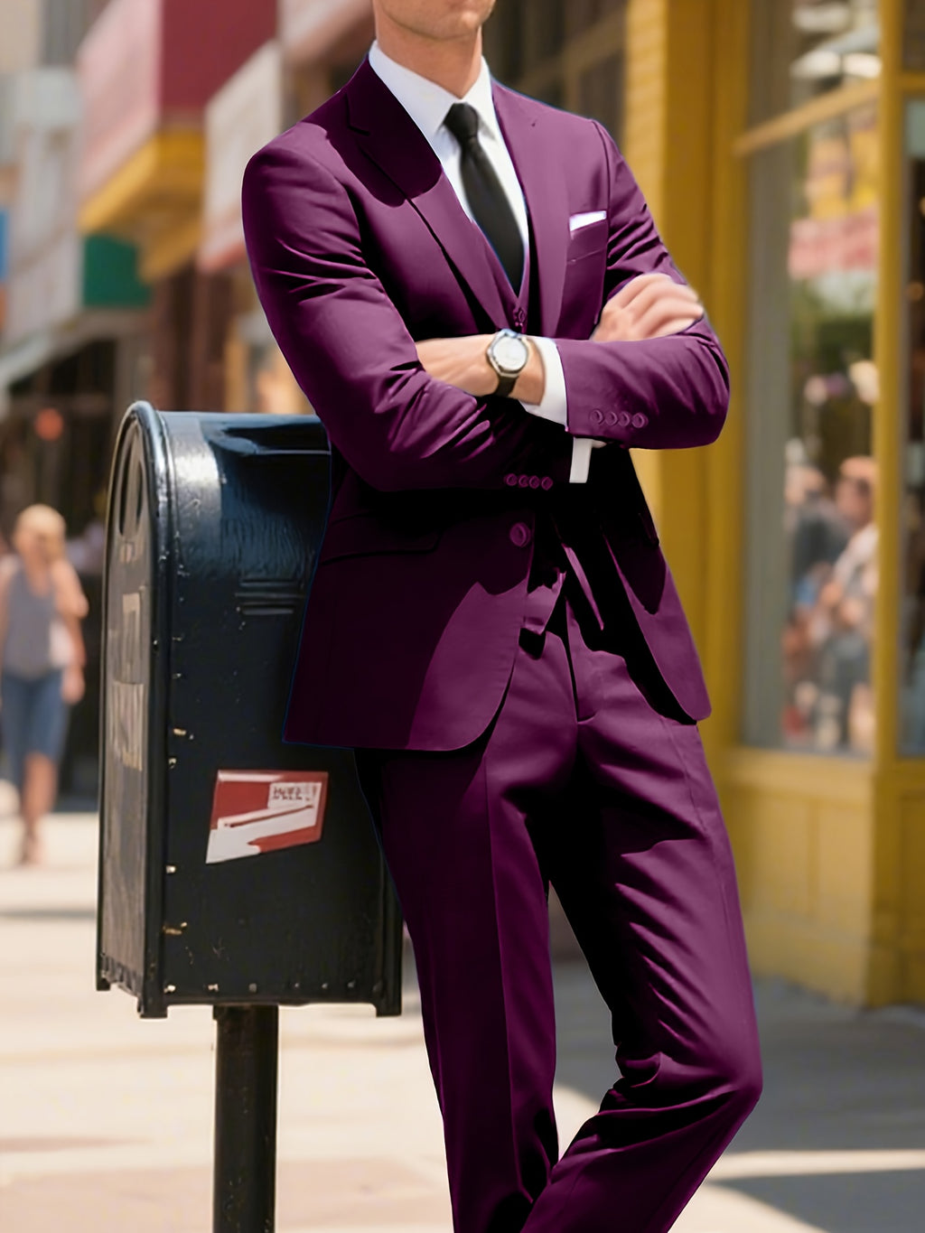 Lynerun Men'S Suits 3pcs Solid Jacket Vest And Pants Slim Fit Suit Set Two Buttons Business Men Suits Suitable For Wedding Dress Tux Suit Set Ceremony XS-3XL