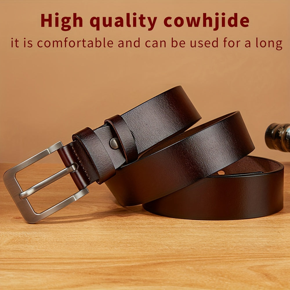 Men'S Genuine Leather Belt - Classic Retro Buckle Design, Brown, Perfect for Jeans, Pants, and Business Gifts for Dad or Husband, Business Casual Accessory | Classic Belt Design | Durable Leather Belt, Leather Belt, Belt For