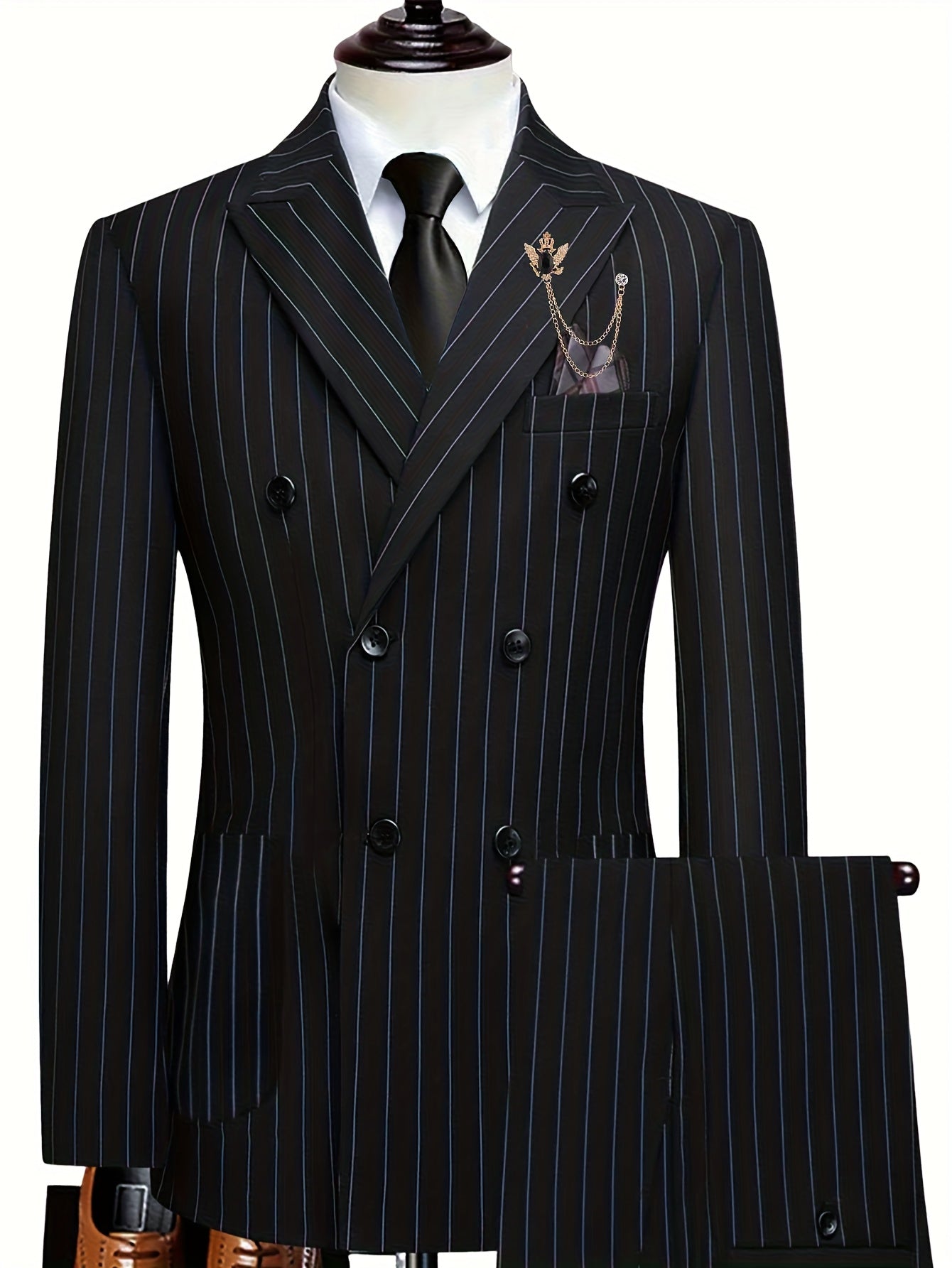 Men'S Striped Suit; Double-breasted Business Attire, Dress Suits for Men, Suits for Men Full Set, Suits for Men Slim Fit, Suit for Men, Business Suits for Men, Formal Wear, Office Attire, Tailored Fit, Classic Striped