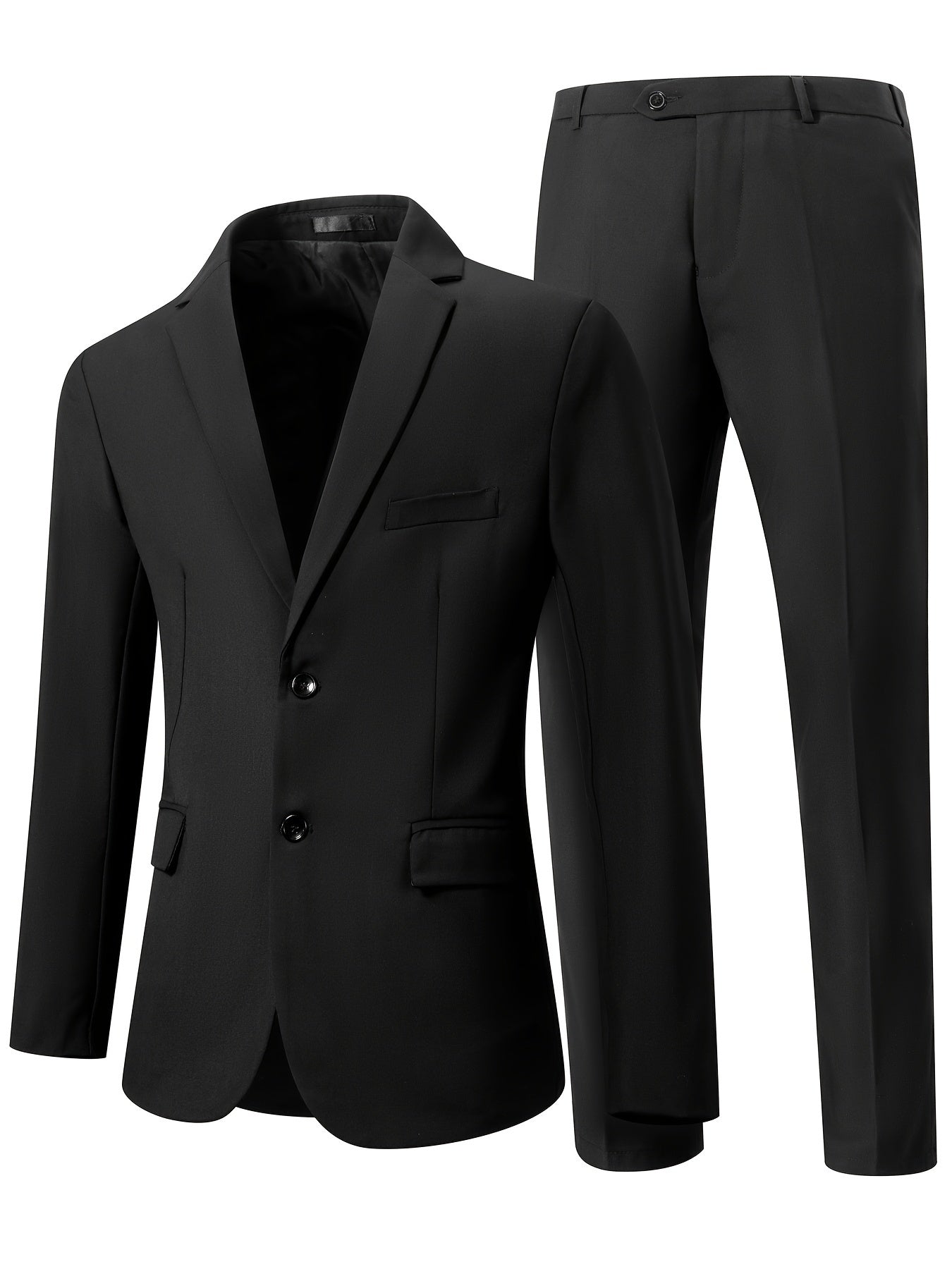 2-Piece Formal Suit Set - Classic Two-Button Jacket and Matching Dress Pants for Business, Dinner, Wedding, and Party Occasions